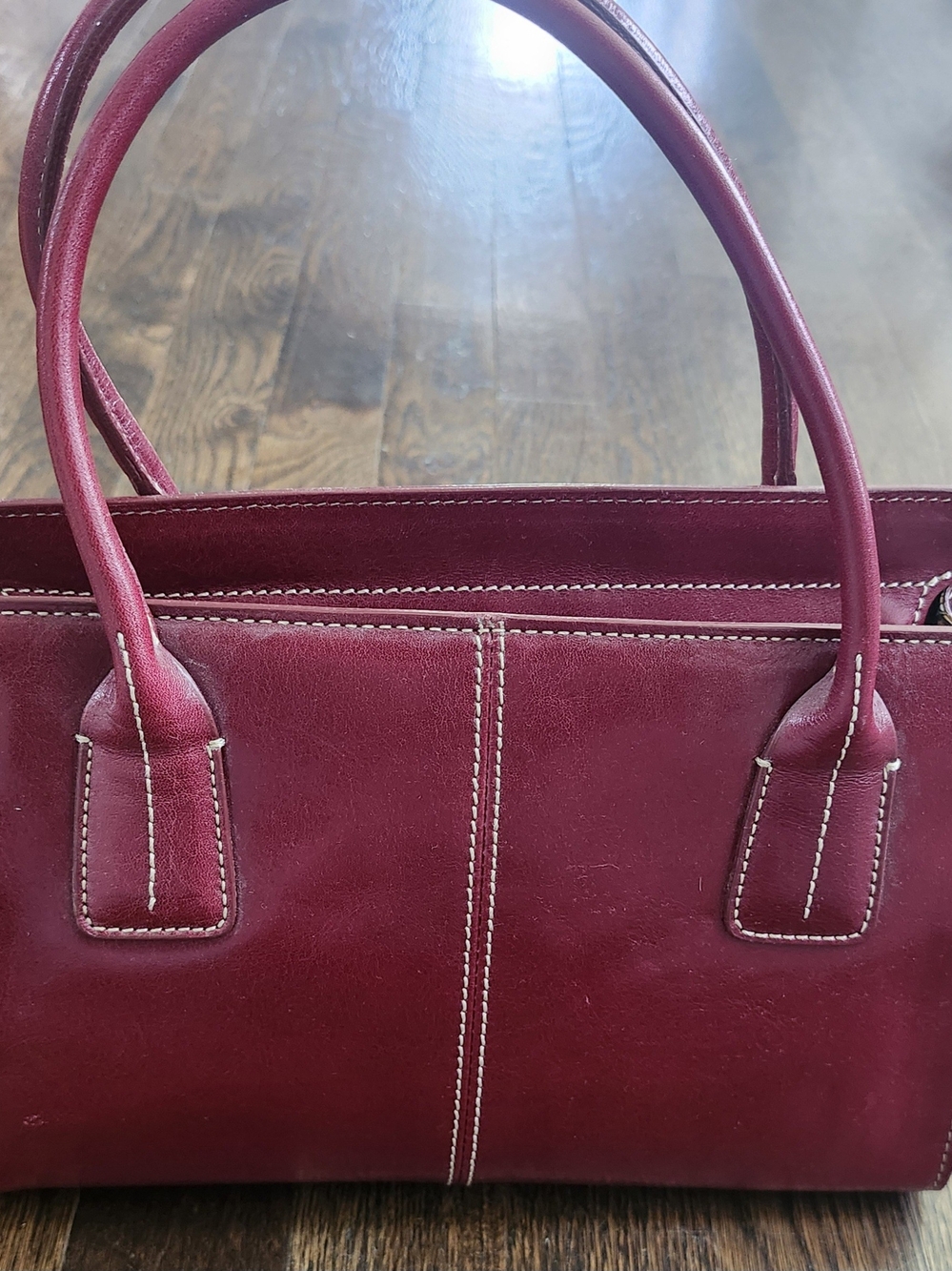 **NWT Nordstrom Burgundy Leather Satchel with Contrast Stitching**